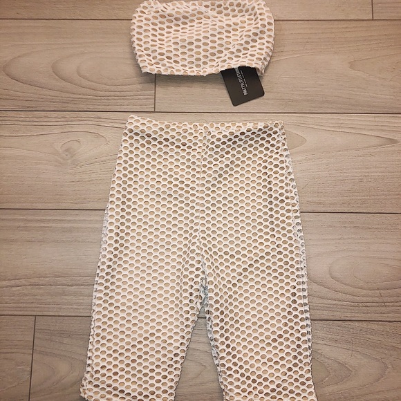 White fishnet biker short and bandeau top set - Picture 2 of 2